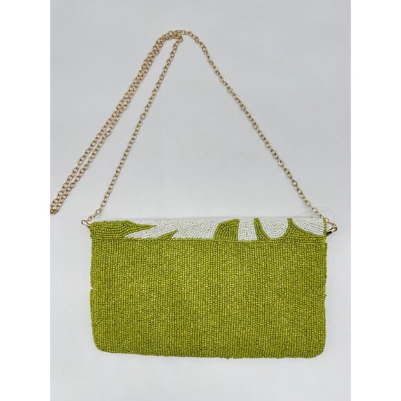 On 34th hand beaded envelope evening clutch - Green / White - Picture 5 of 11